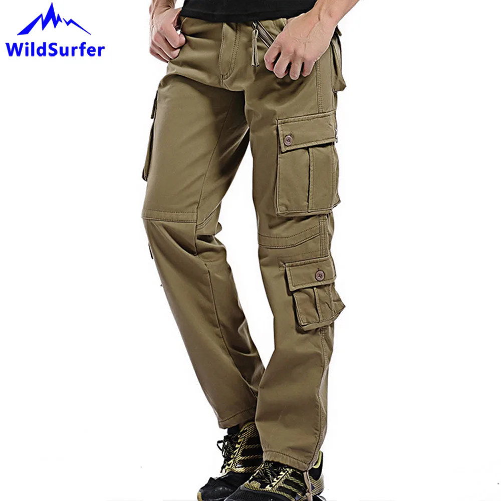 WildSurfer Men's Cotton Multi Pockets Outdoor Cargo Pants Large Size Male Trekking Long Travelling Camping Trousers WP104 | Спорт и