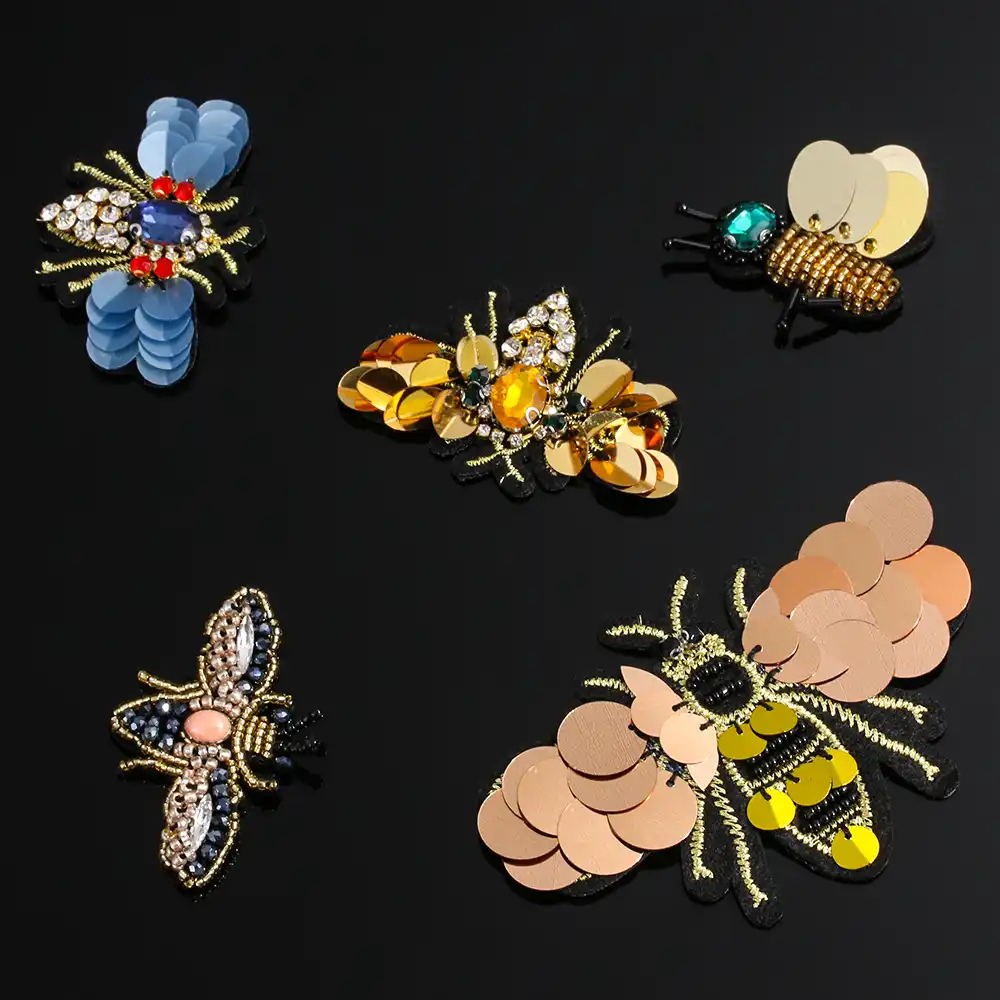 Patches,Handmade Bees Rhinestone Beaded Sequin,Clothes Embroidery Crystal Applique Sew on Patch Apparel Sewing /& Fabric 10pc Mix