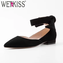 Wetkiss/ г. Замшевые женские туфли на плоской подошве с острым носком на квадратном каблуке бабочка узел обувь весенние туфли модная повседневная женская обувь
