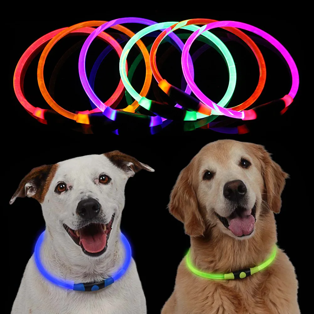 Adjustable Pet Dog Collar LED Night Flashing Luminous Dog Collars Optical fiber tube Neck Collar