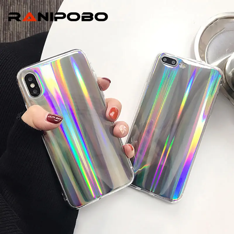 

Colorful Laser Phone Case For iphone X 5 7 8 6 6S Plus Cool Rainbow Shining Case Soft TPU Back Cover Bags Coque Capa