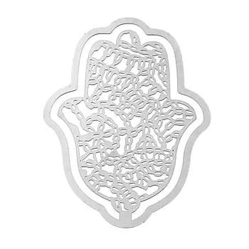 

DoreenBeads Stainless Steel Embellishments Findings Hamsa Symbol Hand dull silver color Hollow Pattern 55mm(2 1/8")x 40mm,10 PCs