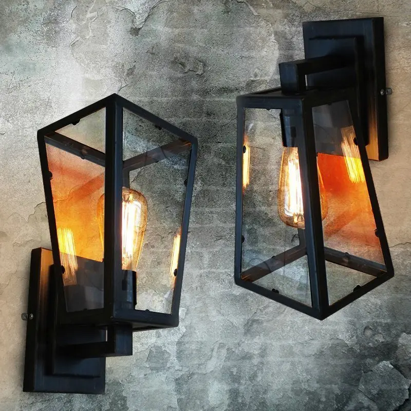 Loft Wall Sconce Clear Class cover Metal Black Frame Glass Wall lamp