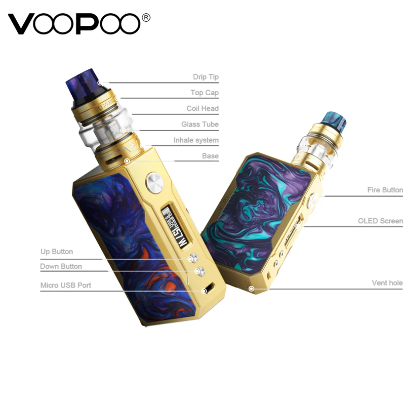 Оригинальный испаритель VOOPOO Drag X007 полный комплект Voopoo 157W бокс мод вейп с баком