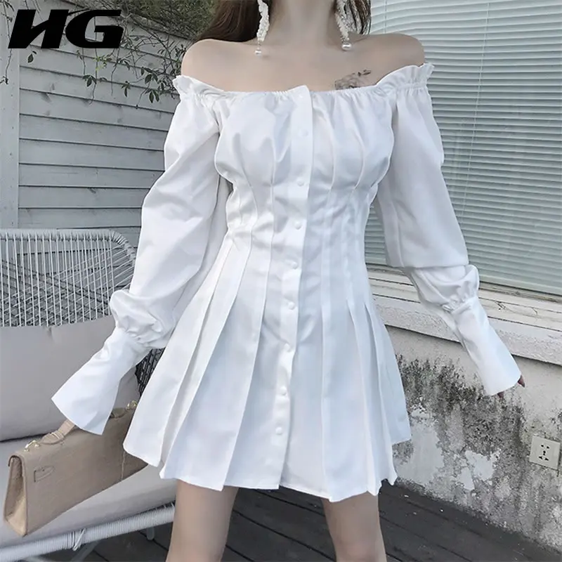 [HG] 2019 весеннее Новое Женское модное платье с длинным рукавом и однотонное