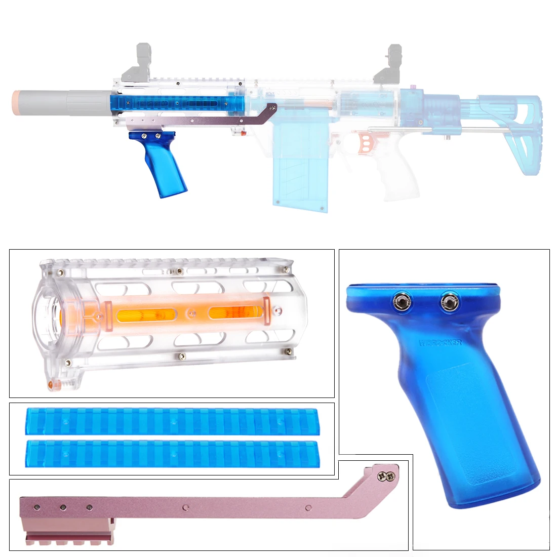 

Worker Barrel Pull-down Kit for Worker Prediction-R Blaster and for Nerf Retaliator - Transparent Blue + Transparent + Rose Gold