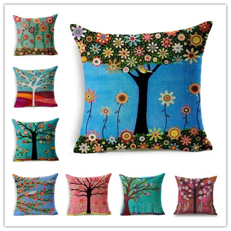 

Home Decorative Colorful Tree Cotton Linen Pillow Case MF4716
