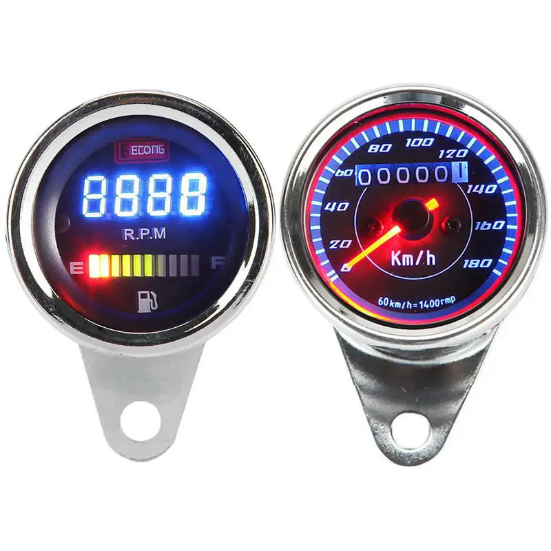 Motorcycle LCD Tachometer Speedometer Fuel Gauge For hon.da Kawasaki Yamaha Suzuki Cafe Racer Old School Bobber Sliver