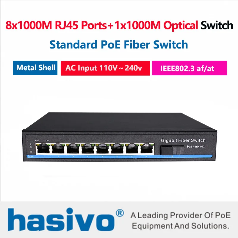 8x1000 м RJ45 PoE порты 1x1000 волоконно оптический переключатель со встроенной