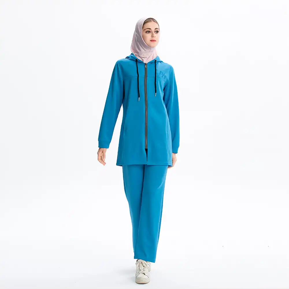 Muslim Women Tracksuit Set Long Sleeve Zip Up Sweatshirt Hoodies