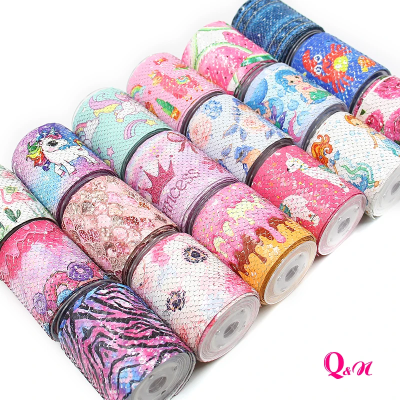 

5yards 3inch 75mm thistle sequin candy bird flower cartoon printing ribbon for DIY Handmade Materials Hairbow Accessories Party