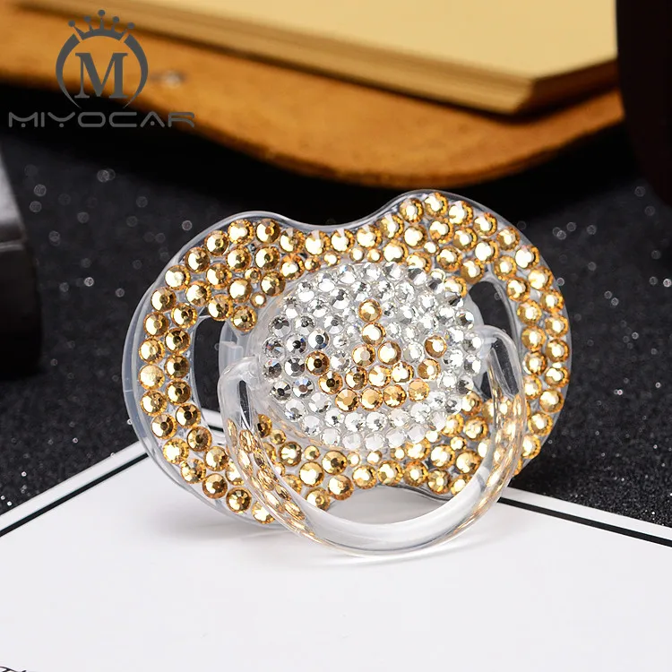 Dourado com Coroa Presente do Bebê Miyocar Alta Classe Strass Bling Chupeta - Mamilos Manequim Cocka Que 2 Mamãe e Bebê