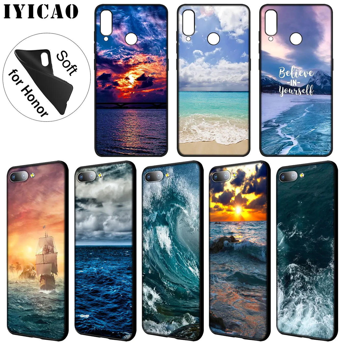 IYICAO Sea Beach spray Soft Silicone Phone Case for Huawei Y9 Y7 Y6 Prime 2019 Cover Honor 20 8C 8X 8 9 9X 10 Lite 7C 7X 7A Pro |