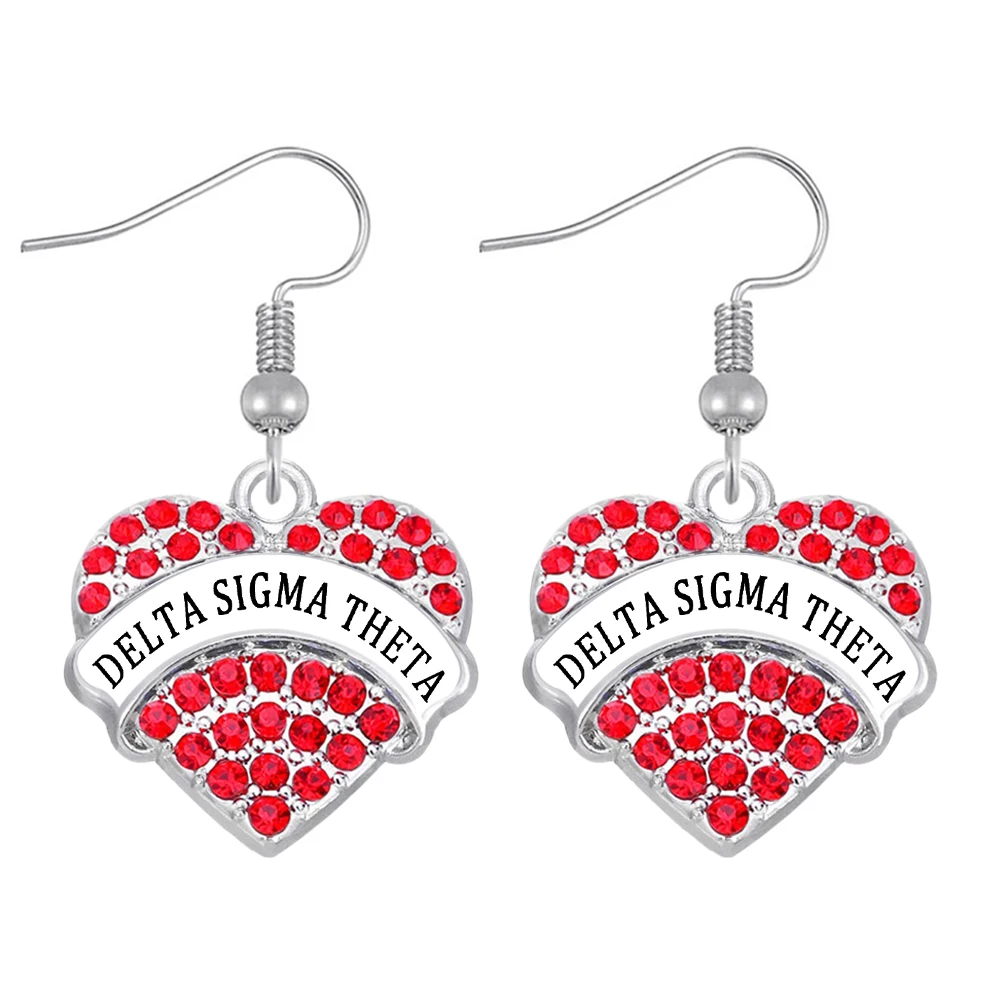 

New personalized University Greece sorority society jewelry earrings DELTA SIGMA THETA heart crystal inlay metal charm eardrop