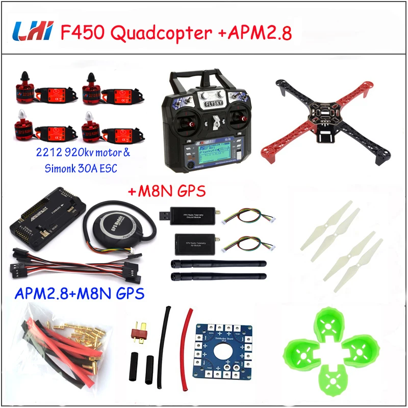 Rc Airplane F450 Quadcopter Rack Kit Frame Apm2.8 And M8n Gps 2212 920kv Simonk 30a 9443 Props Drones Quadrocopter