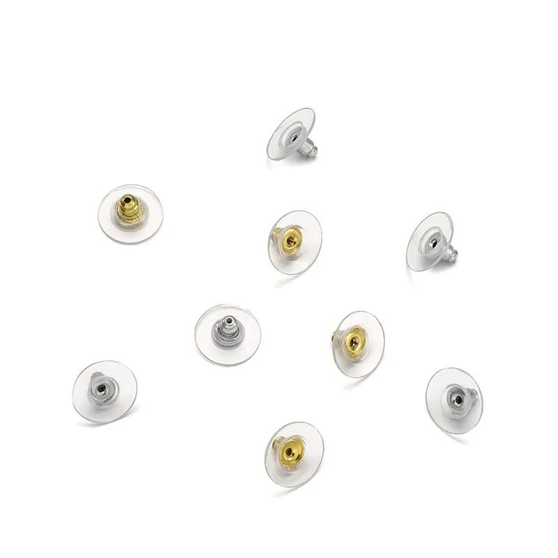 

100pairs Brass Ear Nuts with Plastic Gold Silver Silicon Stud Earring Back Stopper Jewelry Finding Components for Jewelry Making