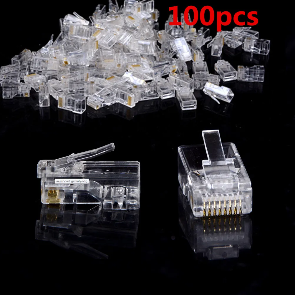 100 Pcs/set Clear RJ45 8P8C Network LAN CAT5E Modular Plug Jack Connectors