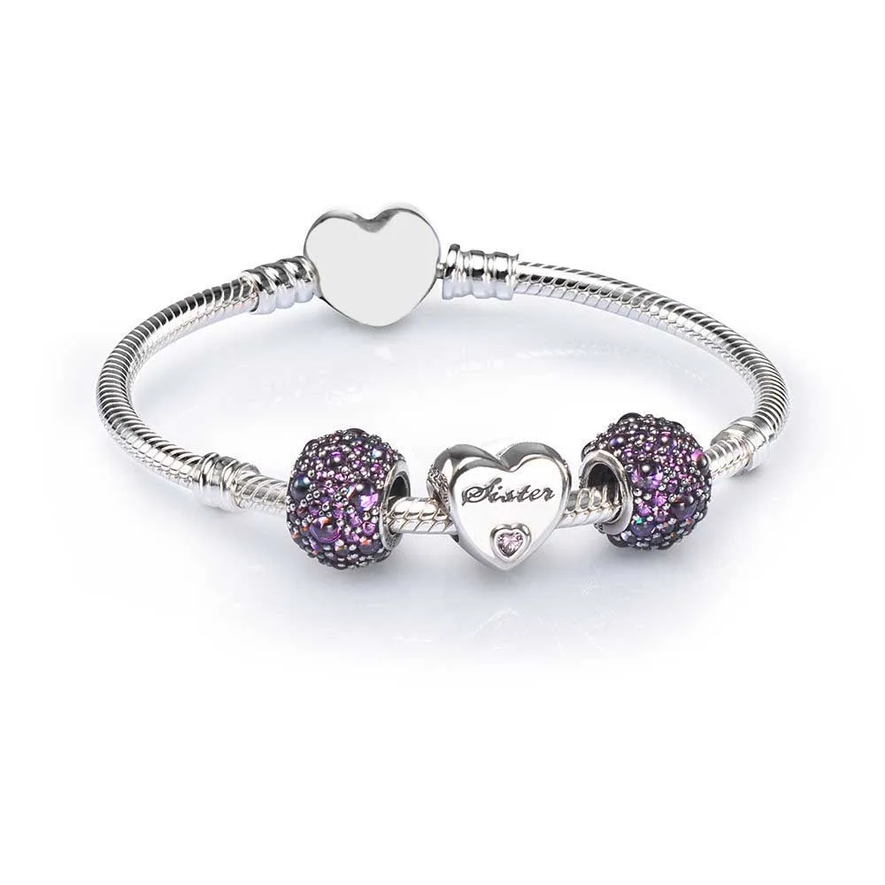 

EDELL 100% 925 Sterling Silver SALE - SISTER HEART CHARM BRACELET SET fit DIY Original charm Bracelets jewelry A set of prices
