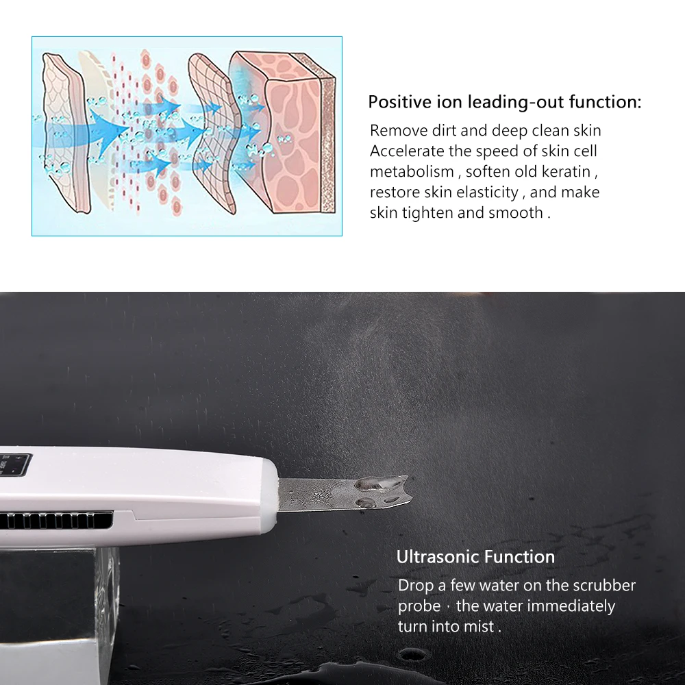 Purificador da Pele Máquina de Descamação da Pele Ultra-sônico Espátula Cravo Remoção Poros Limpador Facial Profunda Spa Beleza Instrumento 3 Ultra-sônico purificador da pele espátula cravo remoção