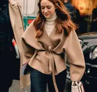 Lunel jacket Camel Color cashmere blend Overjackets Drop Shoulder V-NECK WRAP COAT WAIST BELT LONG voluminous sleeves