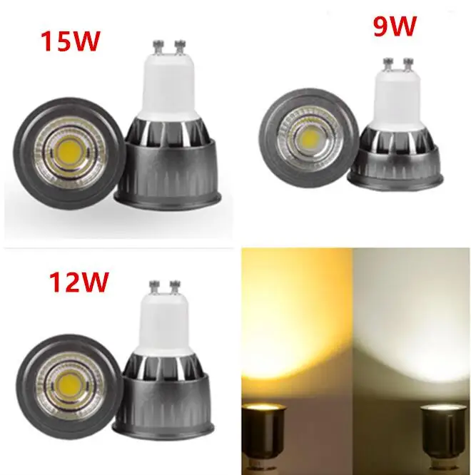 

High power E27 E14 GU5.3 MR16 GU10 LED COB Spotlight Dimmable 9w 12w 15w Spot Light Bulb DC12V or AC85-265V