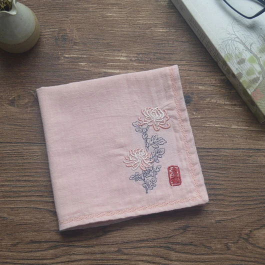  chrysanthemum Embroidery antique embroidered flowers cotton and linen handkerchief birthday guests 