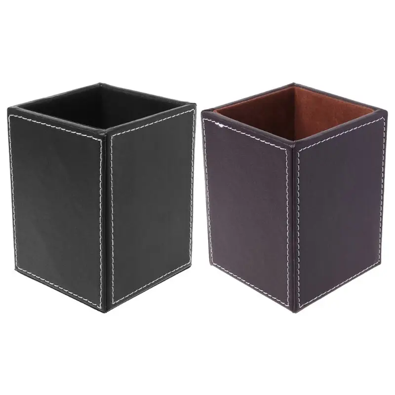 

Leather Square Pen Pencils Holder Desk Stationery Organizer Box Storage Office School Supplier