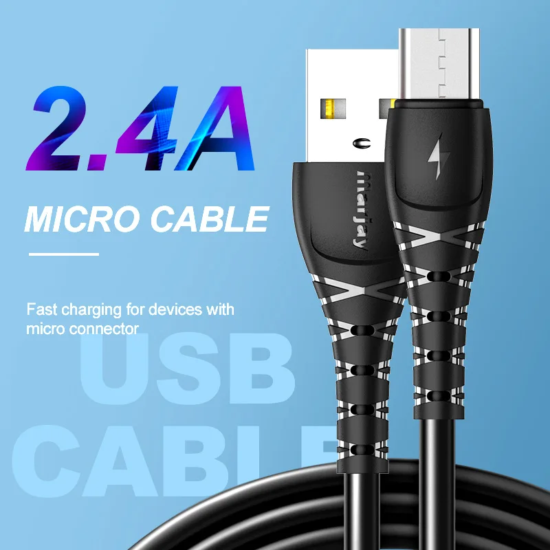 Marjay المصغّر usb كابل 1 m 2 m 3 m سريع شحن سلك Microusb كابل الشاحن لسامسونج S6 S7 Xiaomi Redmi ملاحظة 5 4 الروبوت الهاتف كابل