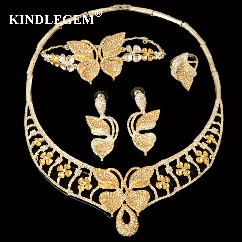 

Kindlegem Luxury Parure Bijoux Femme Dubai Gold Silver Necklace Sets Fashion Indian African Beads Butterfly Jewellery For Women