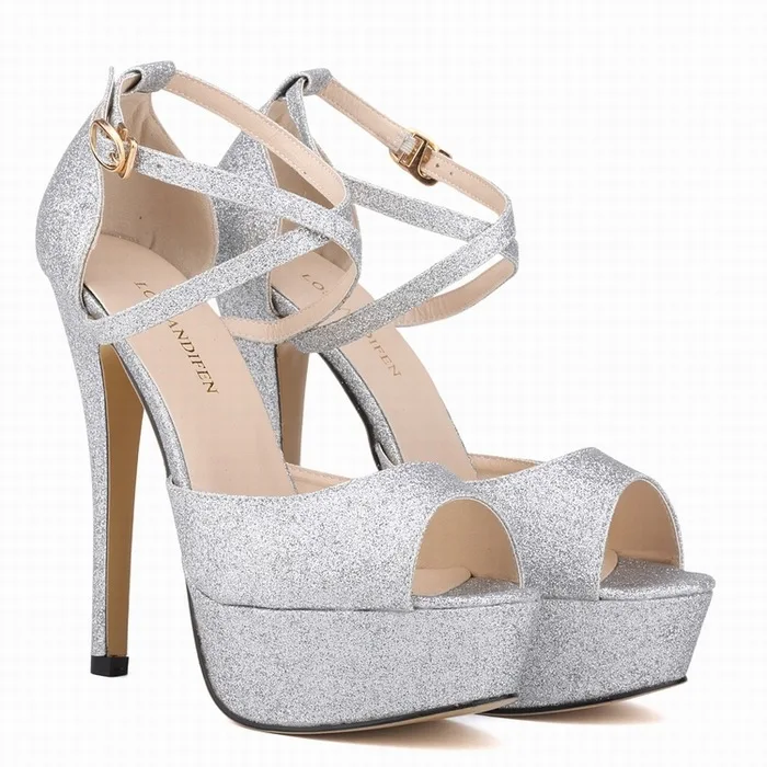 

2016 Summer High Heels Sexy Peep Toe Platform Sandals Fashion golden Shoes Woman Wedding Shoes Female