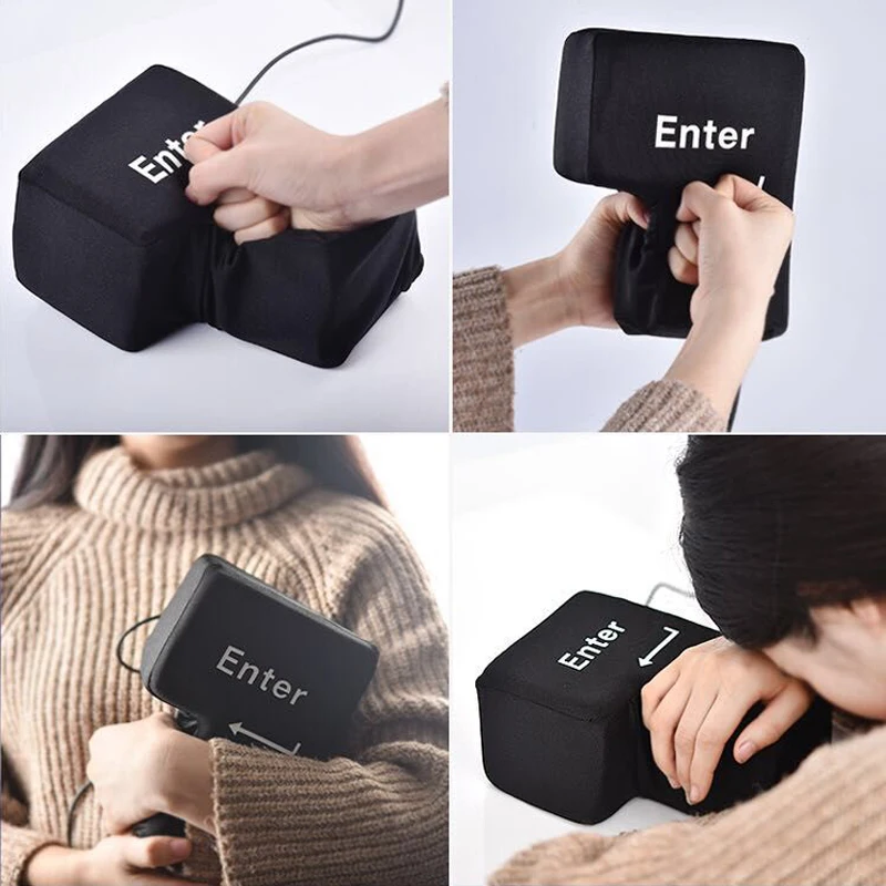 Black Big Enter Pillow Supersized USB Big Enter Key Office Desktop Nap Travel Pillow Travesseiro Anti Stress Relief Pillows Toys
