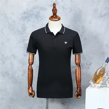 2018 New Arrival Men Bee Embroidery Polo Shirt Fashion Pattern Black Short Sleeve Summer Straight Cotton Polos Male High Quality