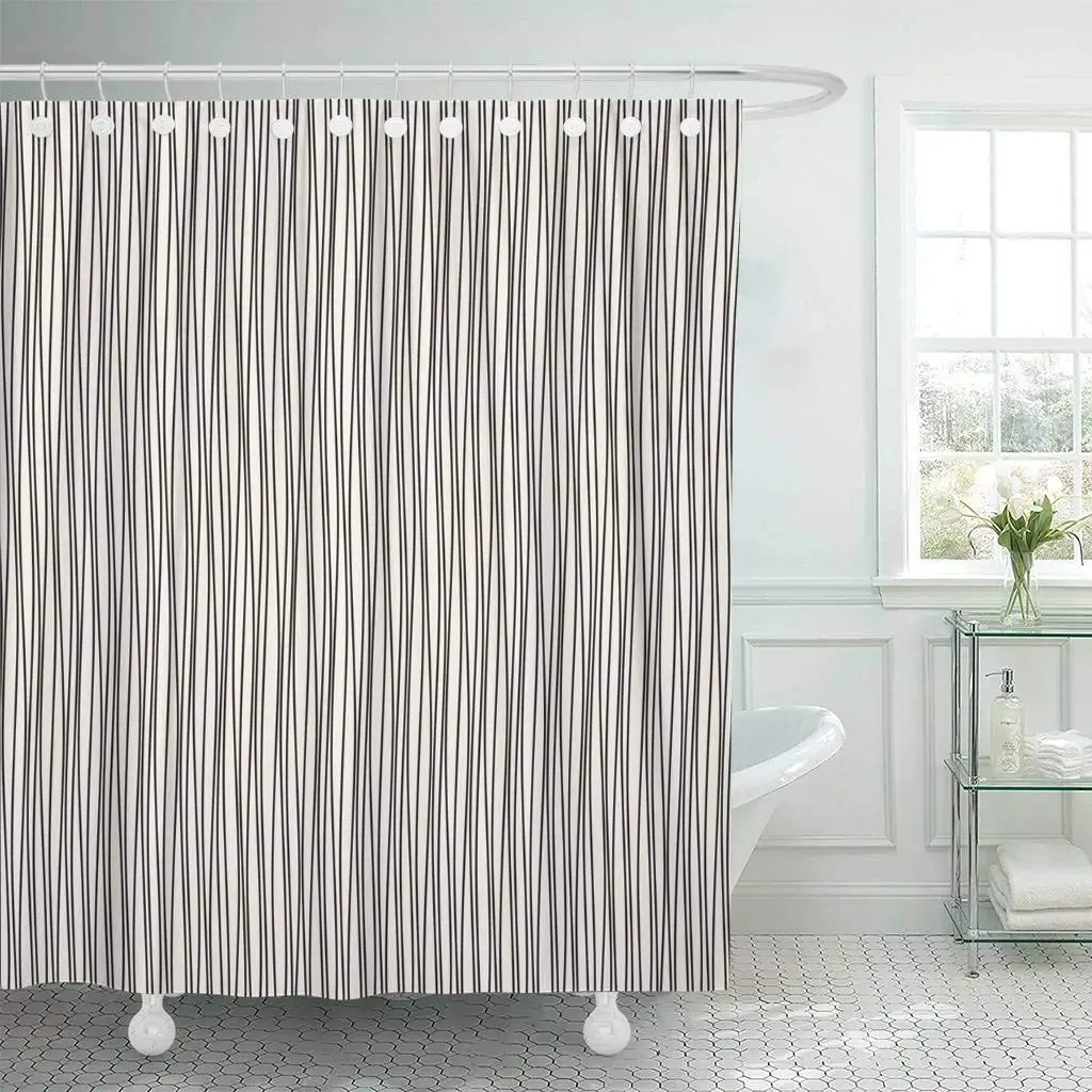 Shower Curtain Stripe Wavy Pattern Stylish Ripply Modern Water Sketch Wave Graphic Weave Billowy Decorative | Дом и сад
