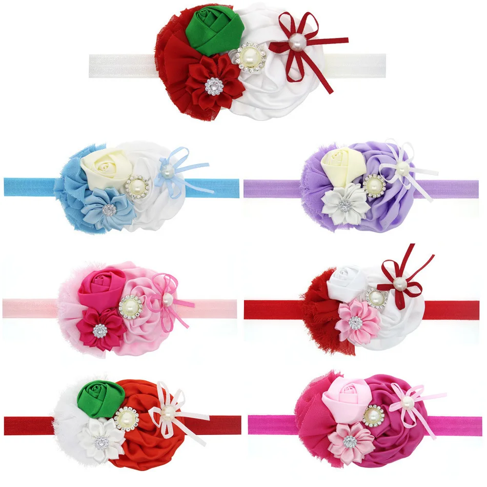 

Children Elastic Hair Band Headwear jewelry accessories Manual Rose Rhinestone bow headband for Baby