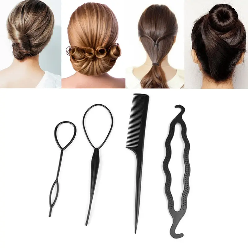 

New 4Pcs Hair Twist Styling Clip Stick Bun Maker Braid Tool Comb Hair Accessories