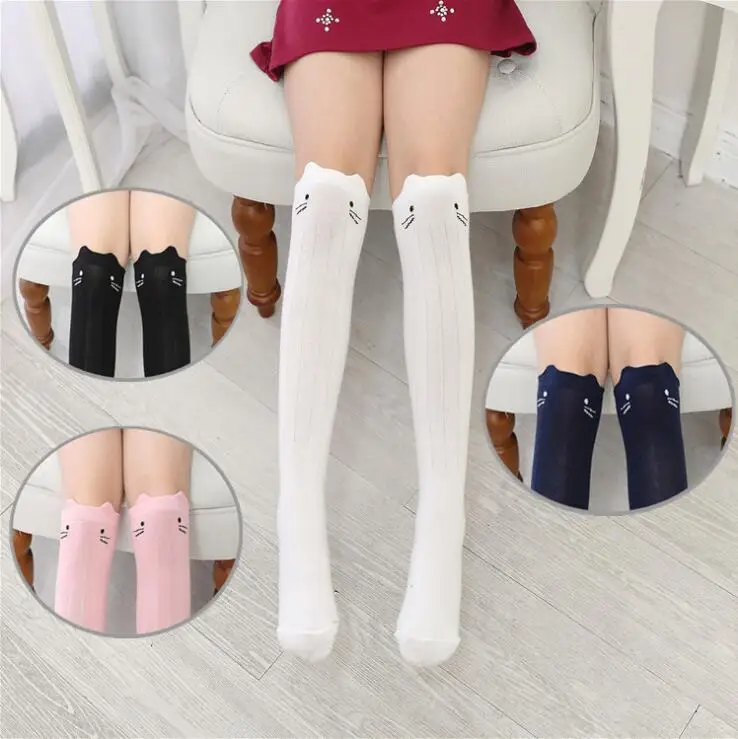 

35% children's girls kittens cat Stockings girl students thigh Knee socking half Heap socks 5colors 3-12Years TZ05