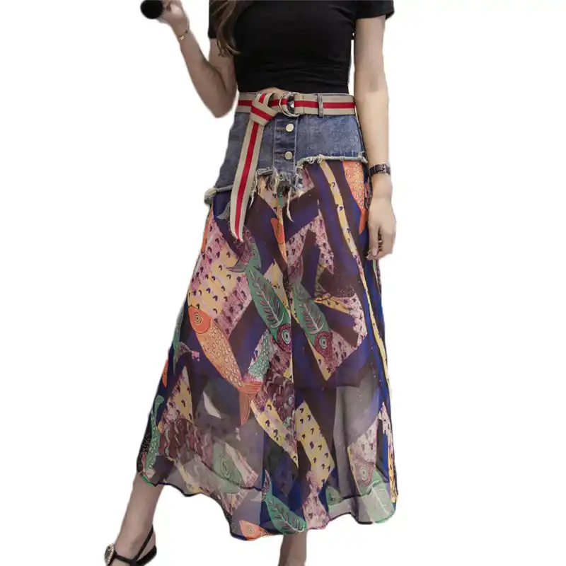 denim boho skirt