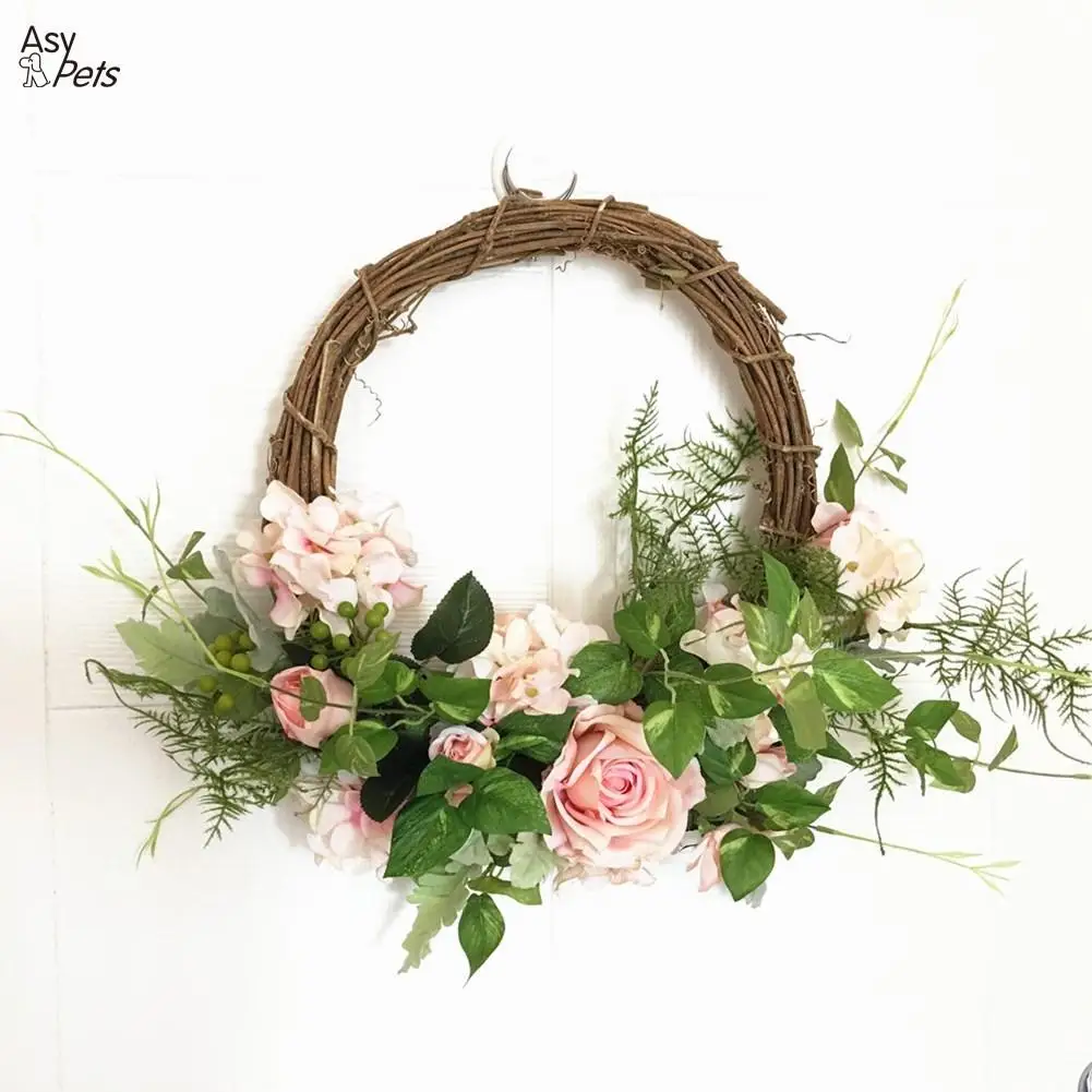 

AsyPets Simulation Rose Wreaths Floral Hoop Garland Wedding Decoration Household Wall Hanging Flowers-35