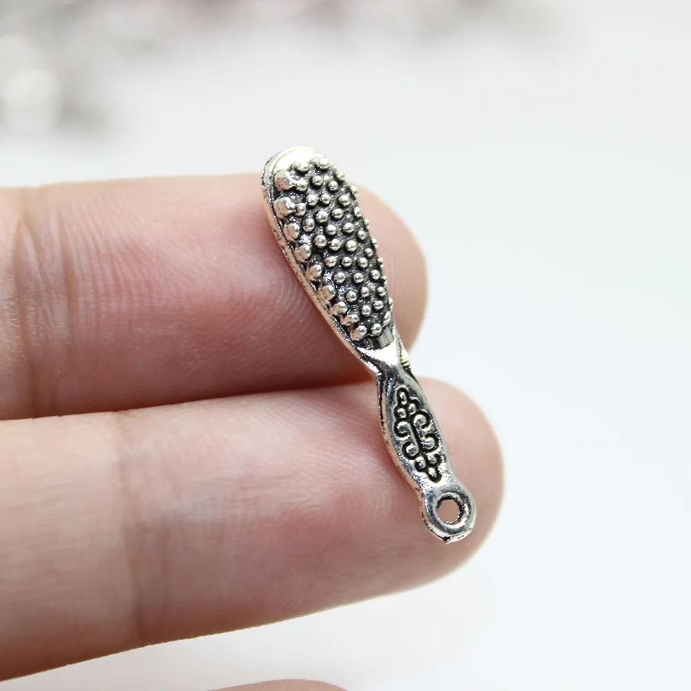 Yamily 25pcs/ 20mm x 5mm Hairbrush Charms Antique Silver Tone Double