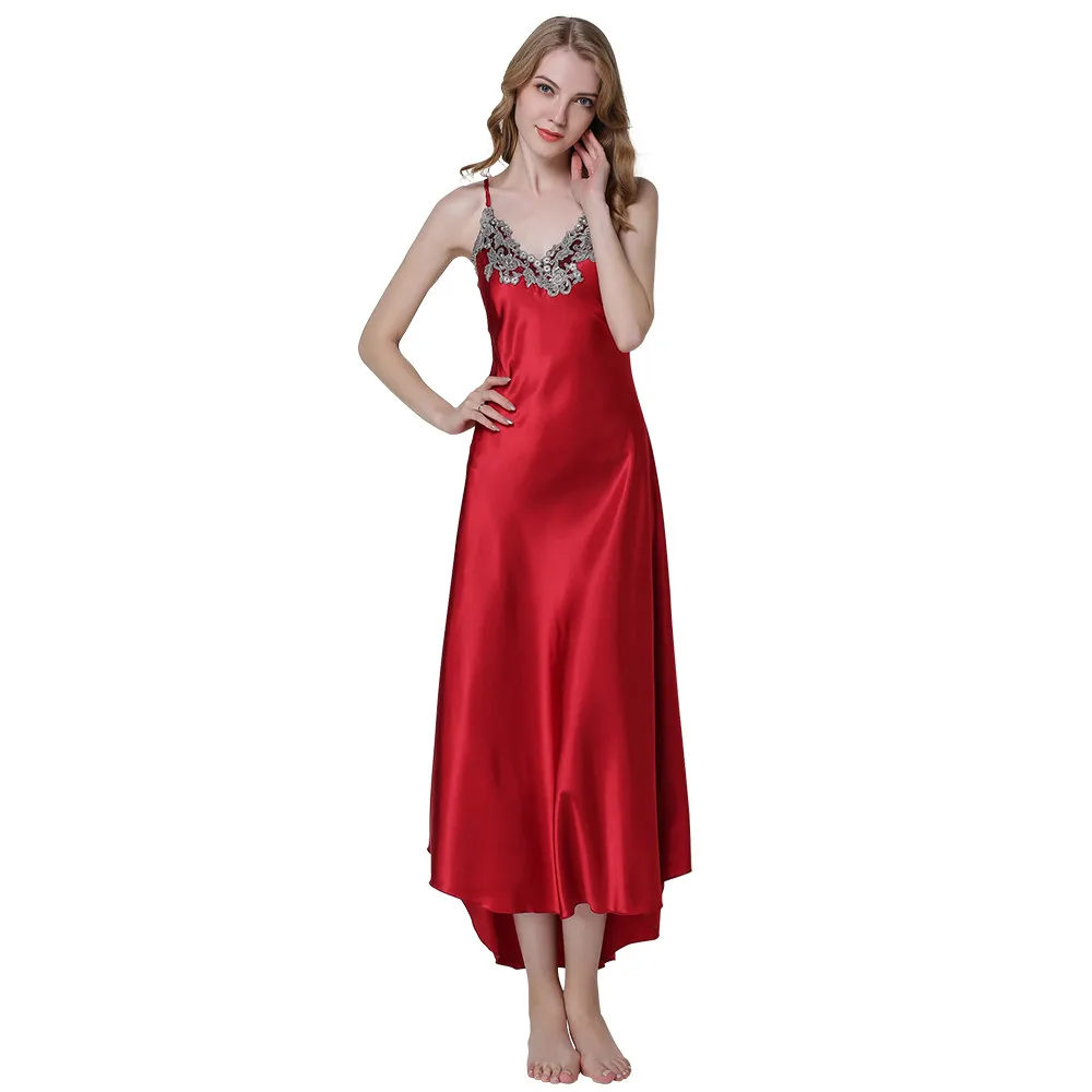 Fashion font b Women s b font Sexy Embroidery Lace Floral V Neck Long Nightwear Nightgown