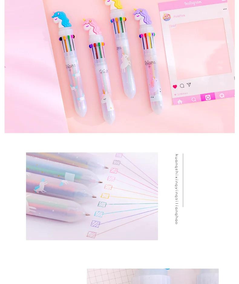 Colorful Cartoon Rainbow Unicorn 10 Colors Ballpoint Pen School Office Supply Writing Supply Gift Stationery Papelaria Escolar