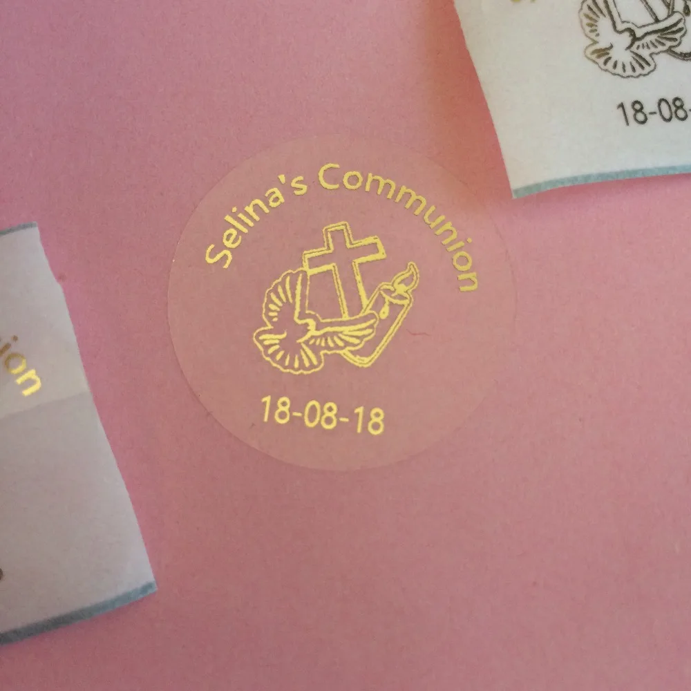 

First holy communion confirmation personalized dove cross favor bag stickers thank you tags invitation envelop seals