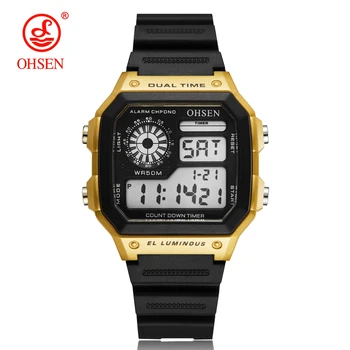 

OHSEN Digital LED Men Sport Watches Fashion electronic waterproof Man Women Wristwatch Gold Silicone fitness Clock chronograph