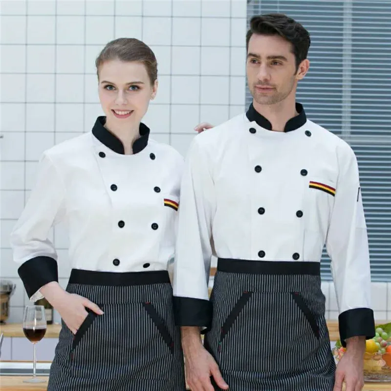 

Cook suit long-sleeve chef jacket checkedout chef uniform double-breasted chef clothes multicolor chef suit working clothes