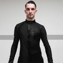 Топы Для латинских танцев, для взрослых, с длинным рукавом, черная одежда для мужчин, Румба, ча-Самба, практичная индивидуальная рубашка, Одежда для танцев для мужчин, DN3406