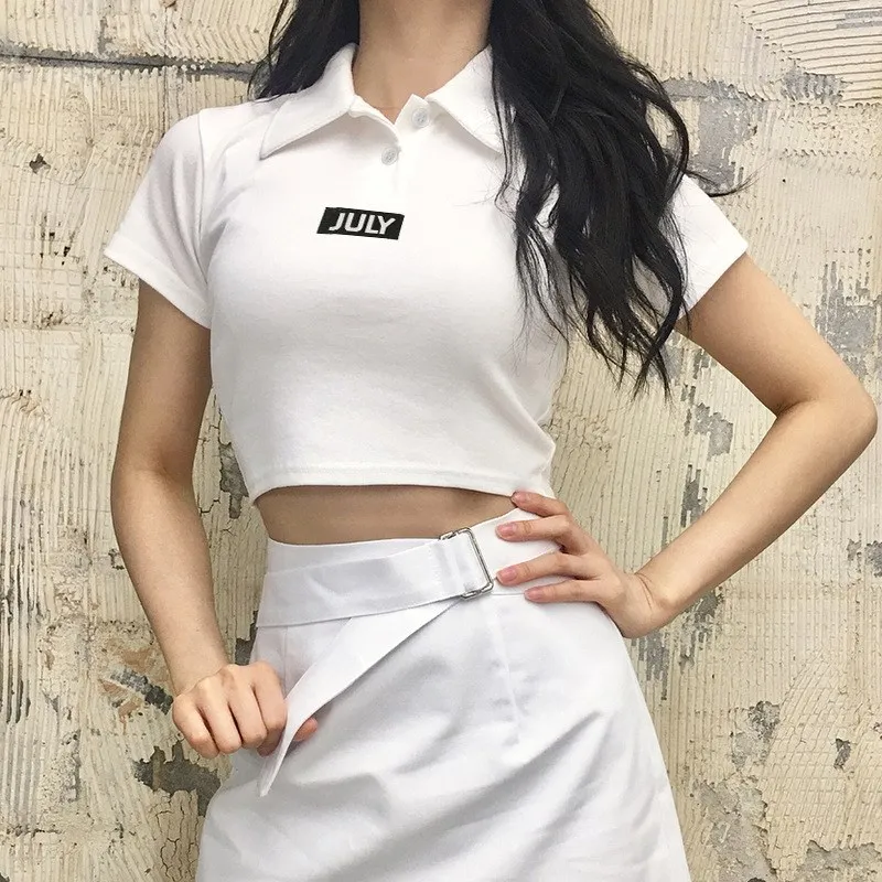 New 2018 Summer Women Solid Short Polo Shirt Slim Short Sleeve Polo Shirt Casual Letters Print Shirts Clothing Tops