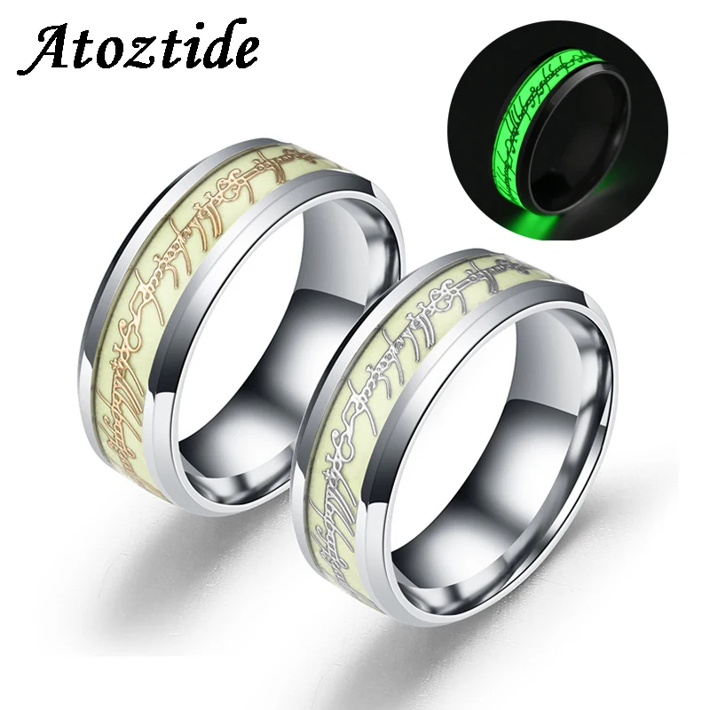 

Atoztide 8mm Punk Luminous Lord Of Rings Fluorescent Movie Ring Of Power Titanium Steel Jesus Dragon Love Rings Party Fans Gift