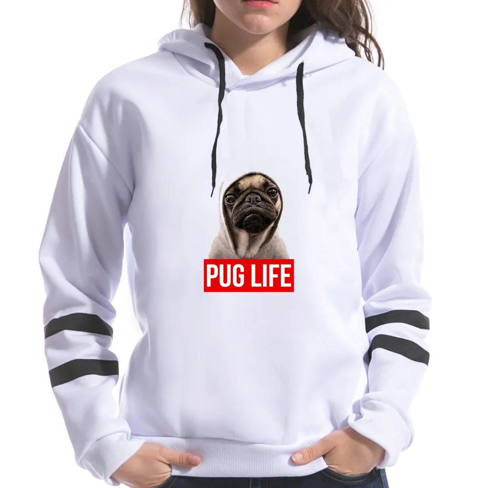 2018 Spring New Fashion Women Dogs Pugs Print Sweatshirts Hooded Long Sleeve Dog Pug Printting Female Hoodies | Женская одежда