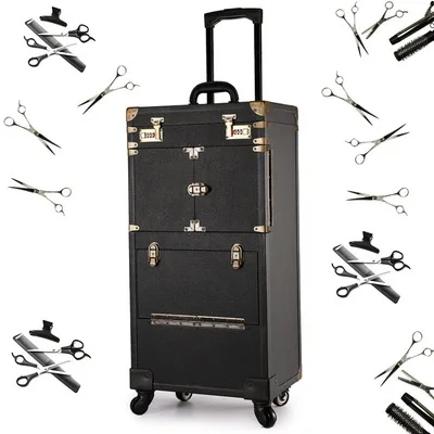  New Women Trolley Cosmetic caseNails Makeup ToolboxDetachable Foldable Beauty Box on wheel Travel b