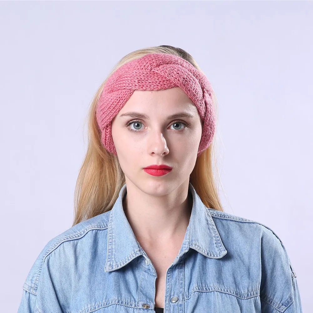 

Winter Warmer Ear Knitted Headband Cross Winding Headwear For Women Girls European Solid Turban Hair Band Head Wrap